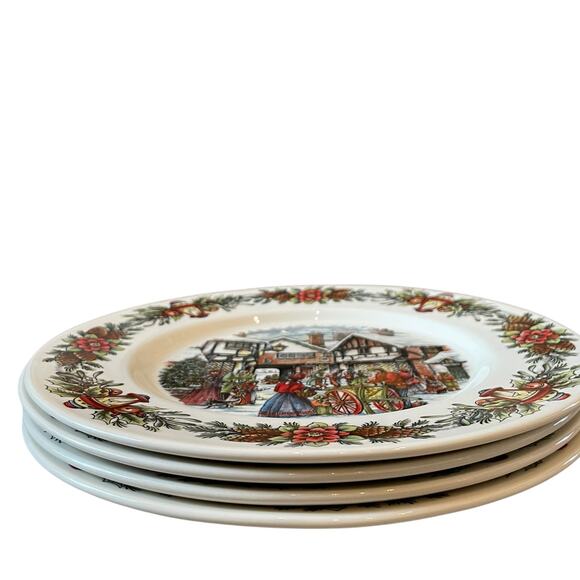 Royal Stafford HOT CHESTNUT SELLER Dinner Plates 11in Set of 4  Christmas New - Picture 11 of 15